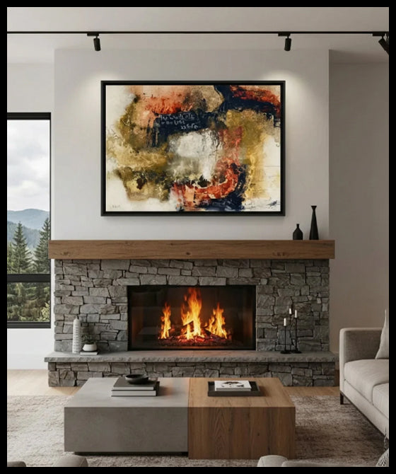 Abstract Scripture Art Print on Canvas.  Michel Keck creates modern Christian themed abstract landscapes in large scale embedding bible verse into expressive abstract paintings.