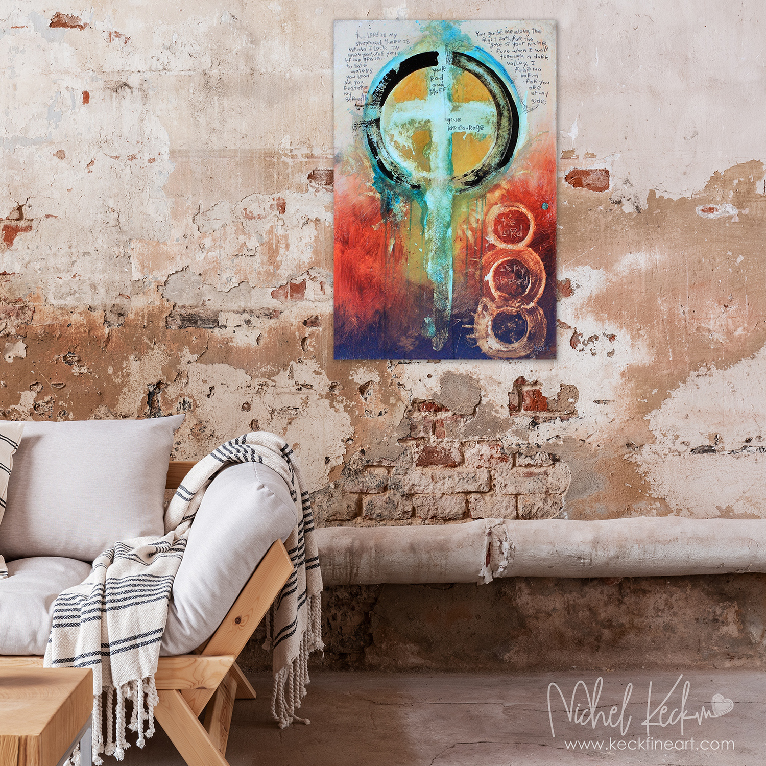 CROSS ART. Scripture Art. Abstract cross and scripture art made popular by abstract artist Michel Keck.