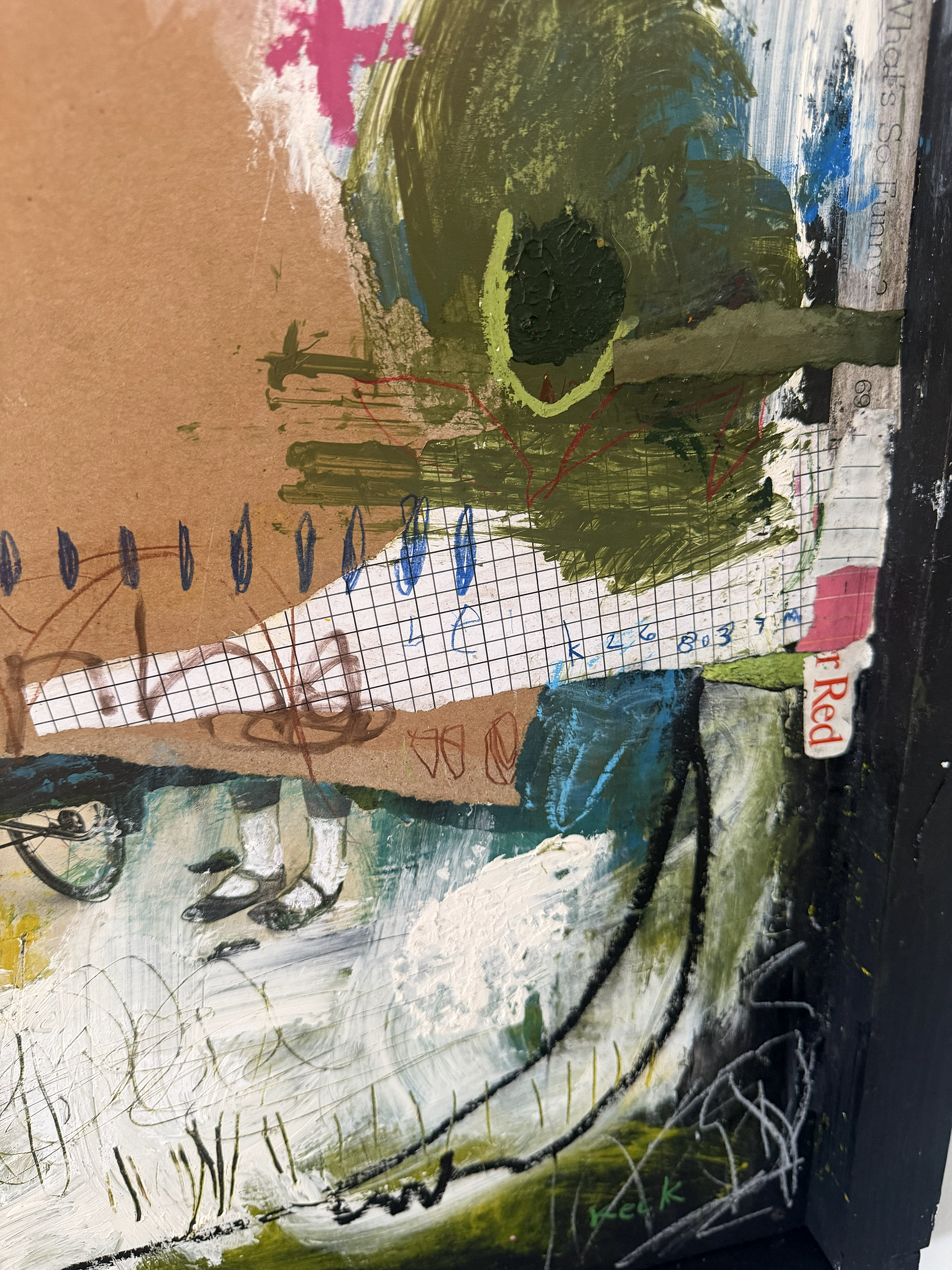 Original Mixed Media Painting<br>on Wood in Floater Frame<br>Title: What's So Funny?