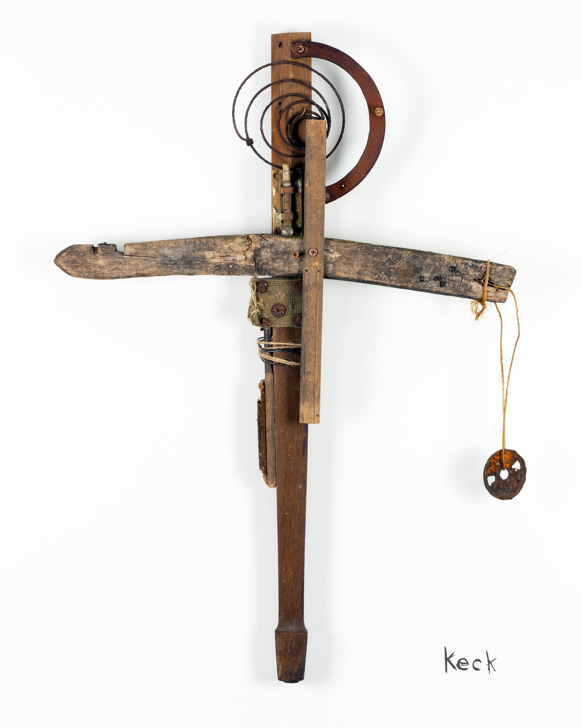 Cross Assemblages by Michel Keck. Found object cross art assemblages made from old wood, wire, tools, furniture legs and more.  CROSS ASSEMBLAGE ART by mixed media artist michel keck.