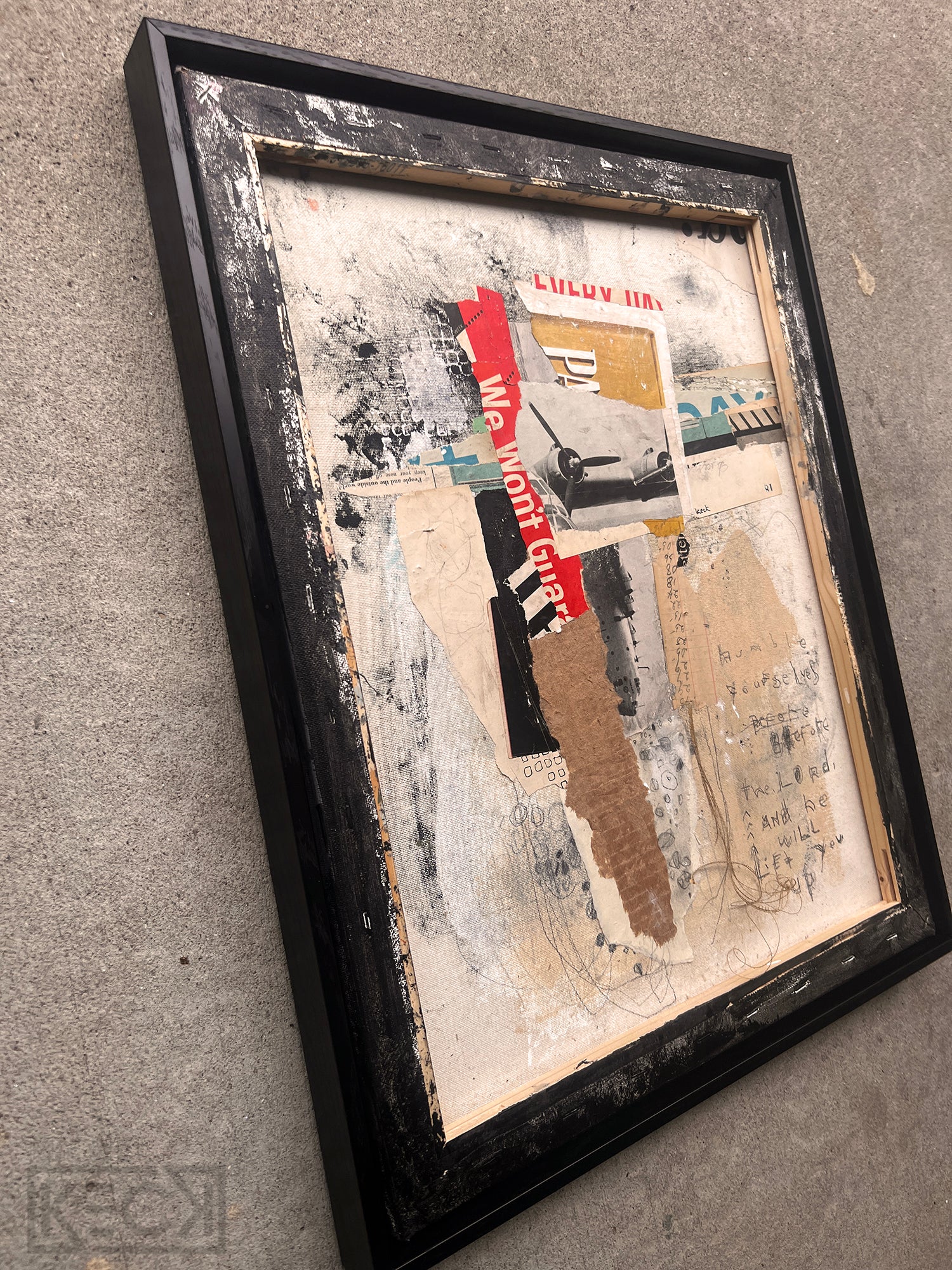 #022403 James 4:10 <br> Original Abstract Cross Art<br> Collage On Reverse Canvas