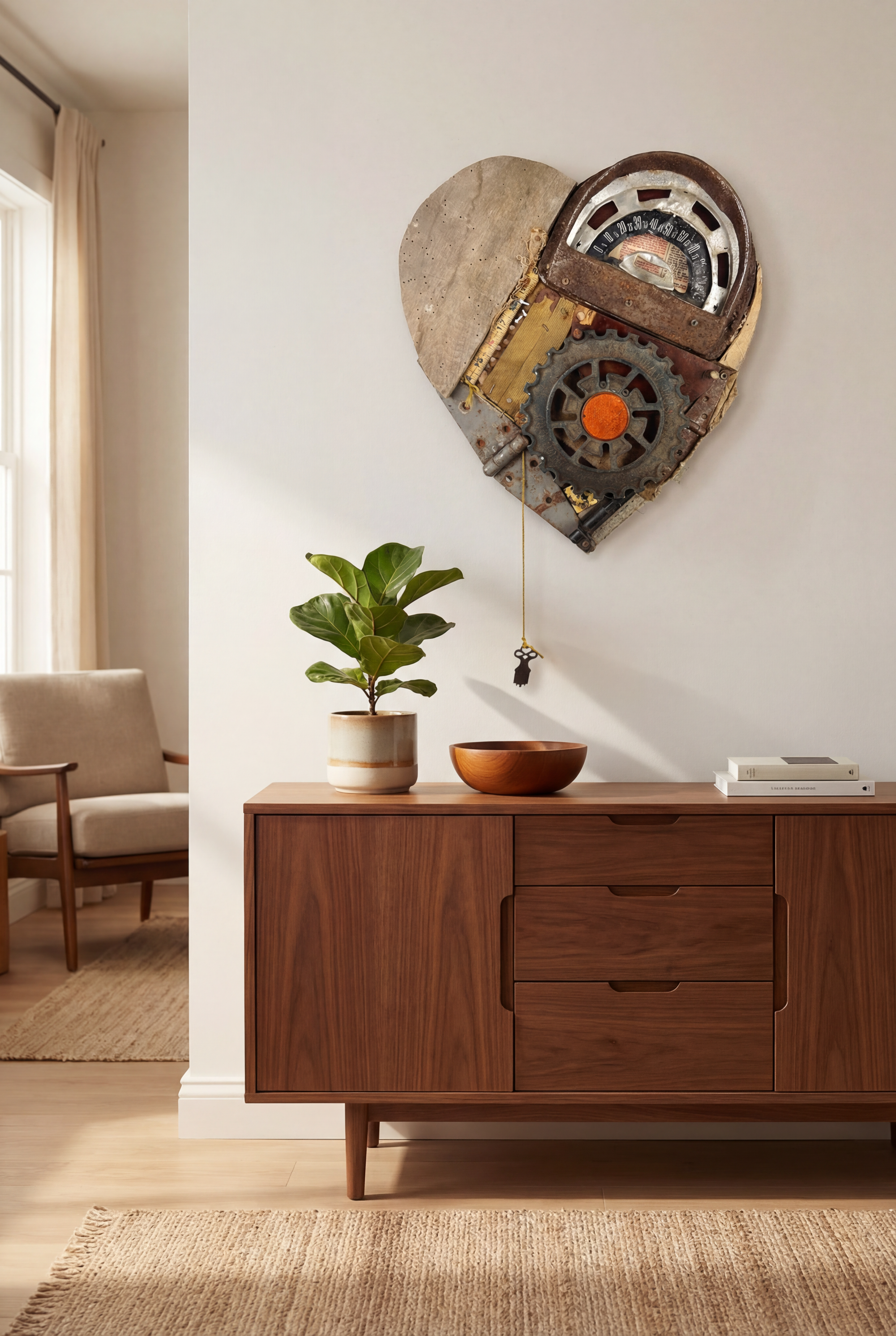 Mixed Media Assemblage<br>Heart Wall Art Made From<br>Found & Recycled Objects<br>Heart Assemblage #2