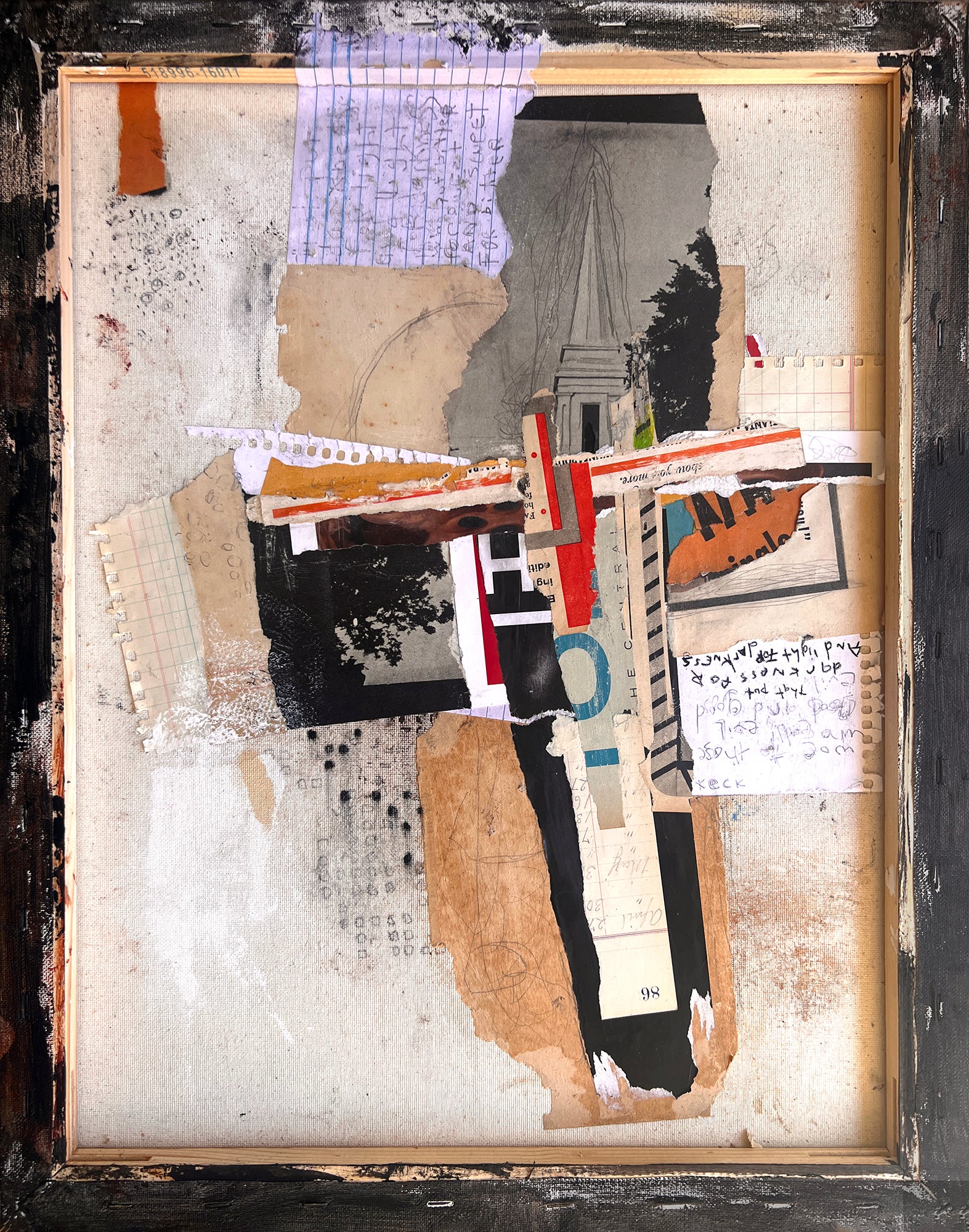 #022402 Isaiah 5:20 <br> Original Abstract Cross Art<br> Collage On Reverse Canvas
