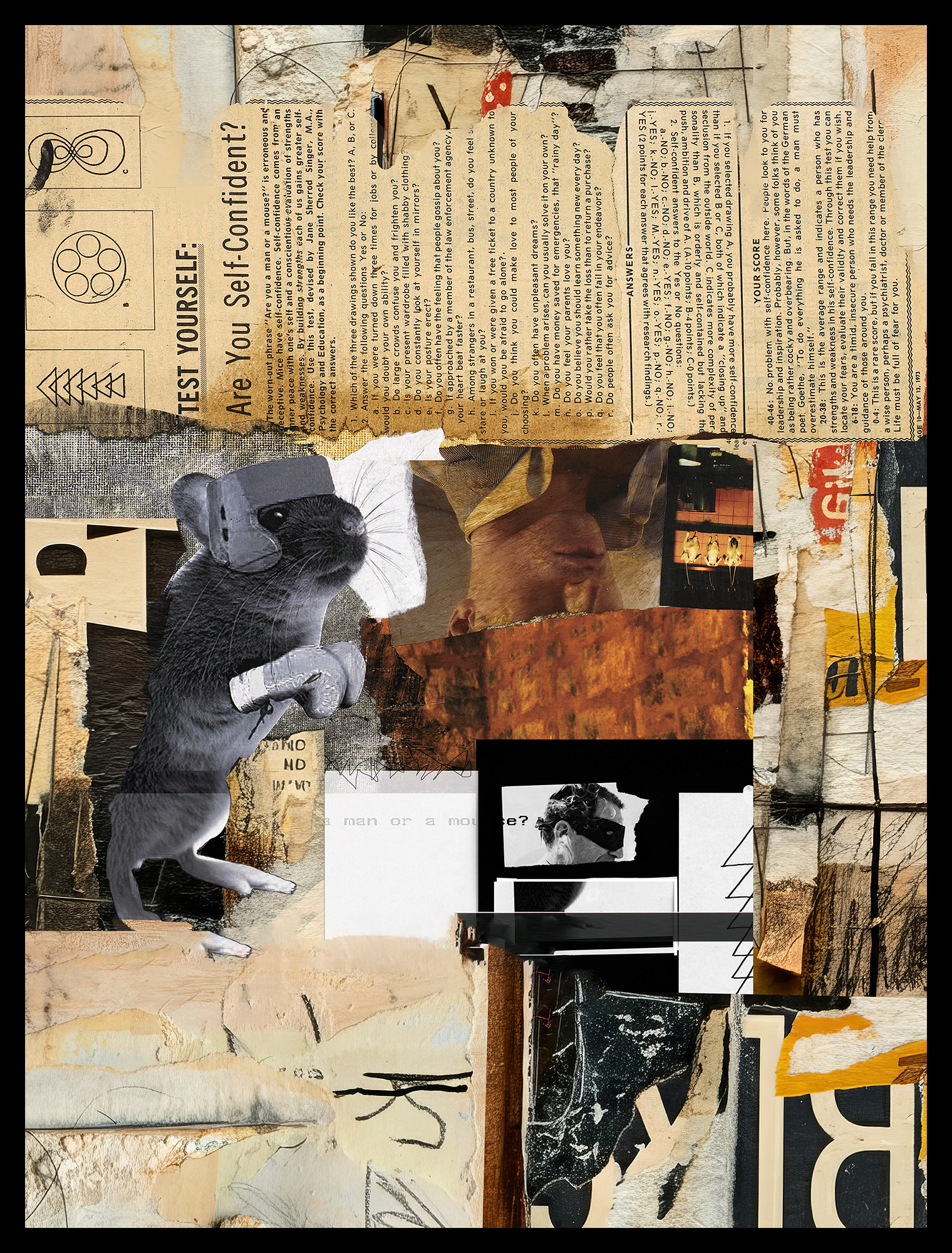 Collage Art Print<br>On Canvas<br> Are You A Man Or A Mouse?
