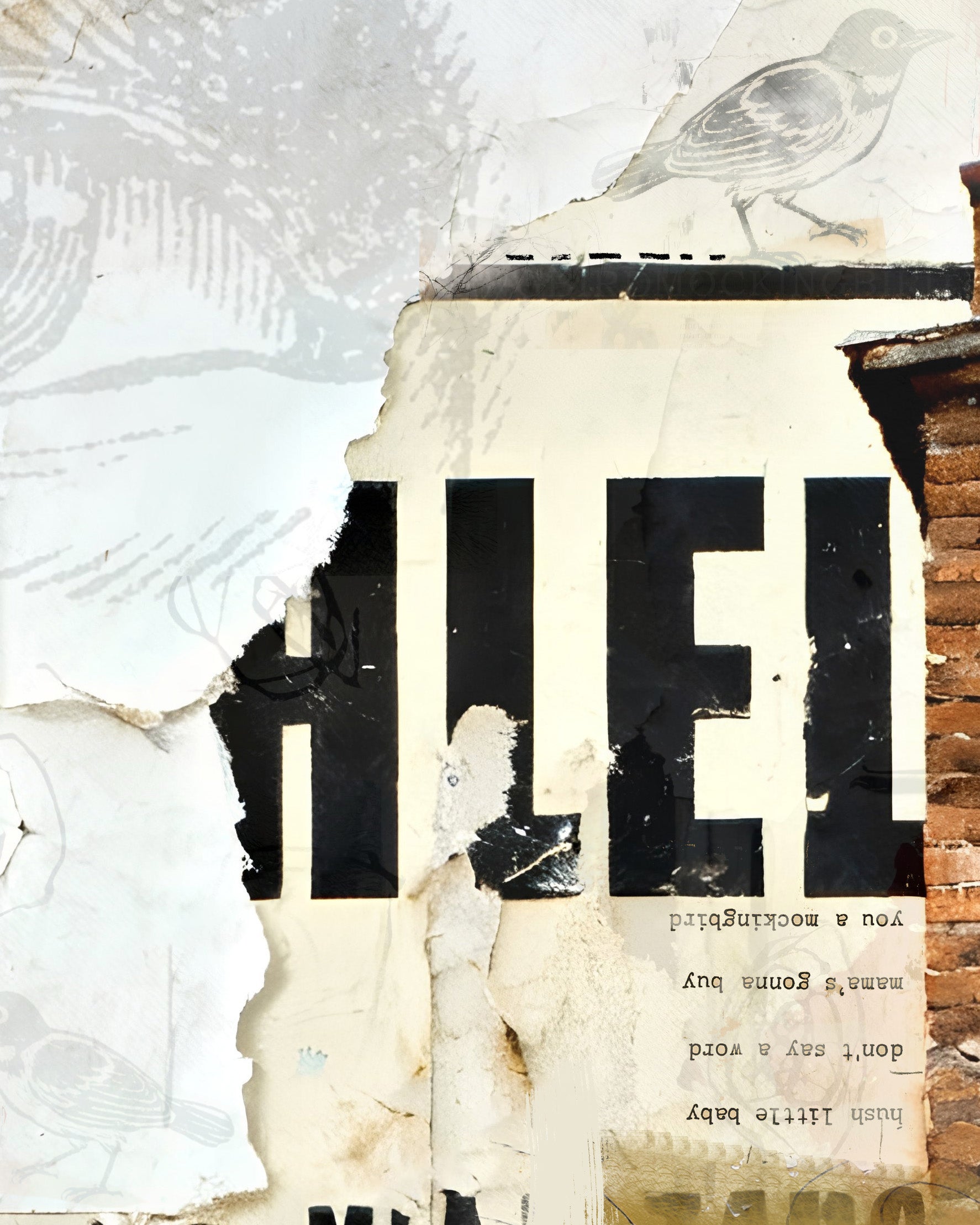 Collage Art Print<br>On Canvas<br>Title: Mockingbird