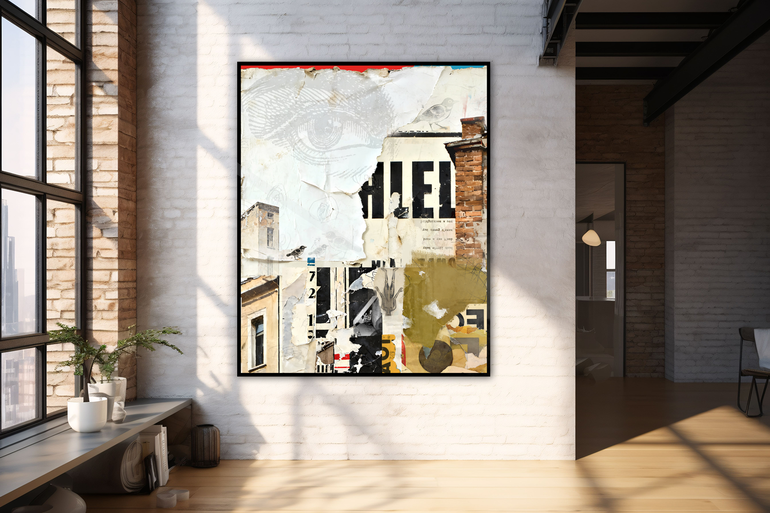 Collage Art Print<br>On Canvas<br>Title: Mockingbird