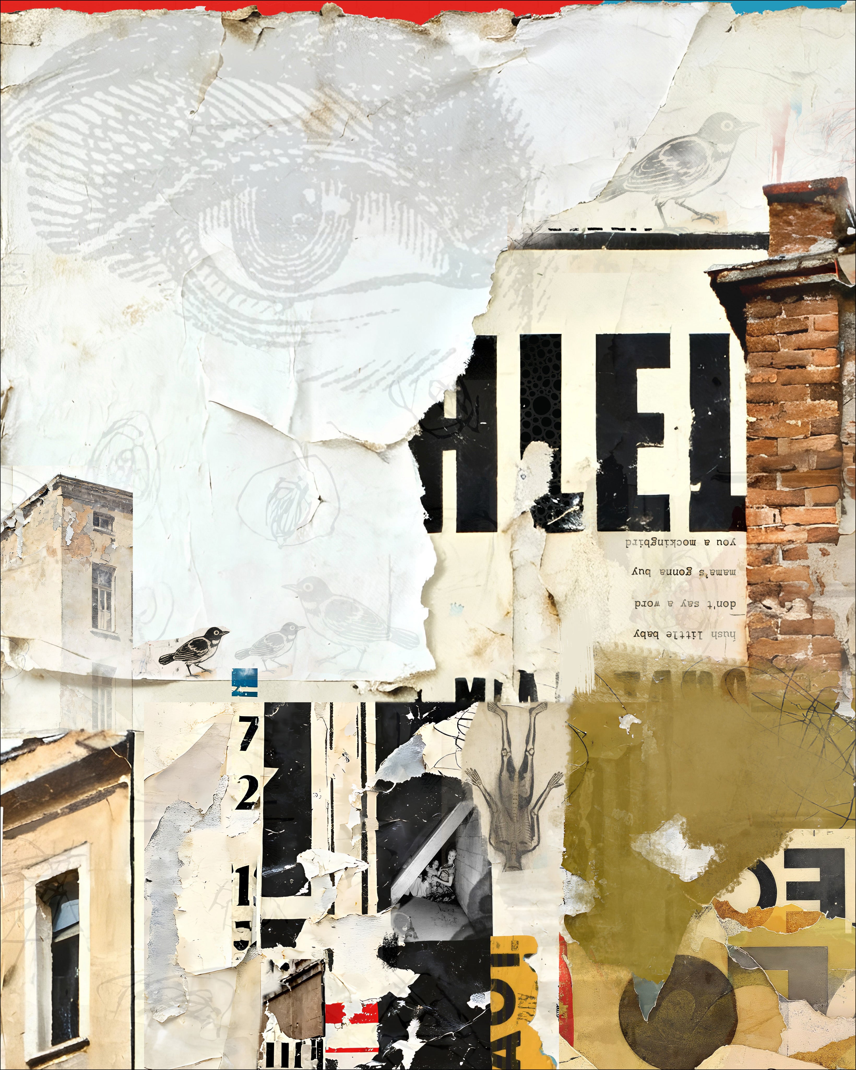 Collage Art Print<br>On Canvas<br>Title: Mockingbird