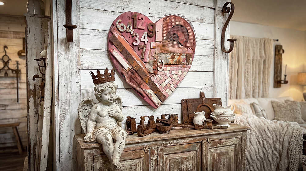 Mixed Media Assemblage<br>Heart Wall Art Made From<br>Found & Recycled Objects <br>Heart Assemblage #7