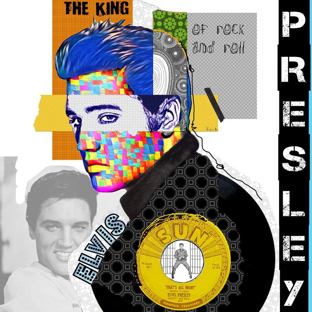 ELVIS PRESLEY COLLAGE ART MIXED MEDIA PRINT