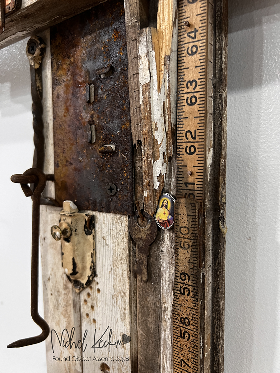 The recycled Cross Art of Michel Keck.  Cross assemblages for your walls that are created from found objects and discarded items.  Found Object Cross Art of Keck. 