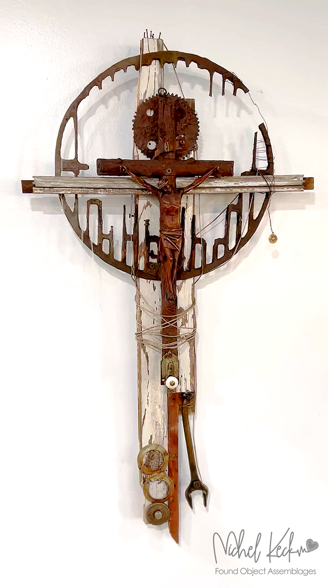 Found Object Cross Art Assemblages | Cross & Crucifix Made From Junk Recycled Art