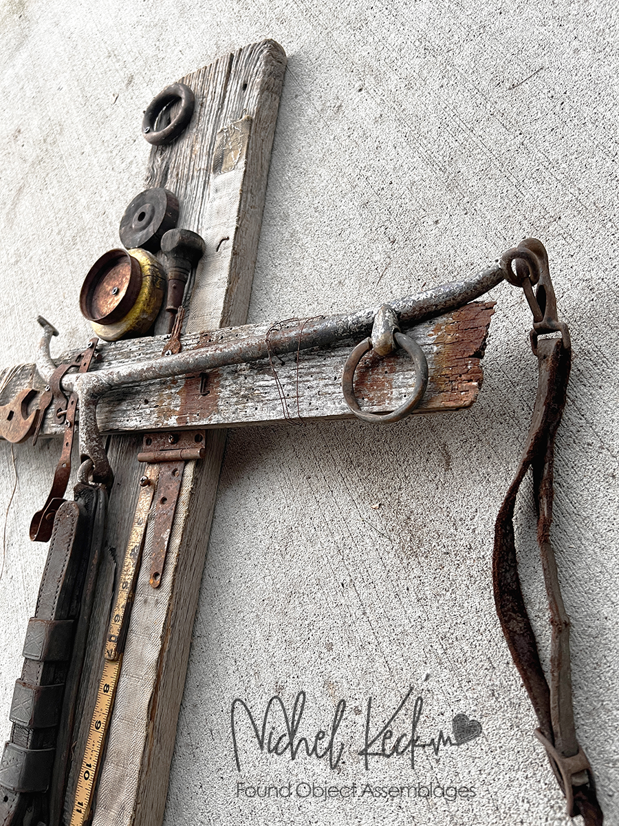 unique found object assemblage, recycled object cross