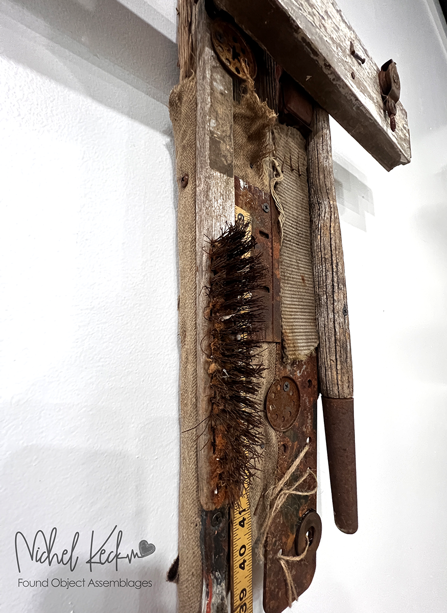 religious found object assemblage cross, assemblage junk art