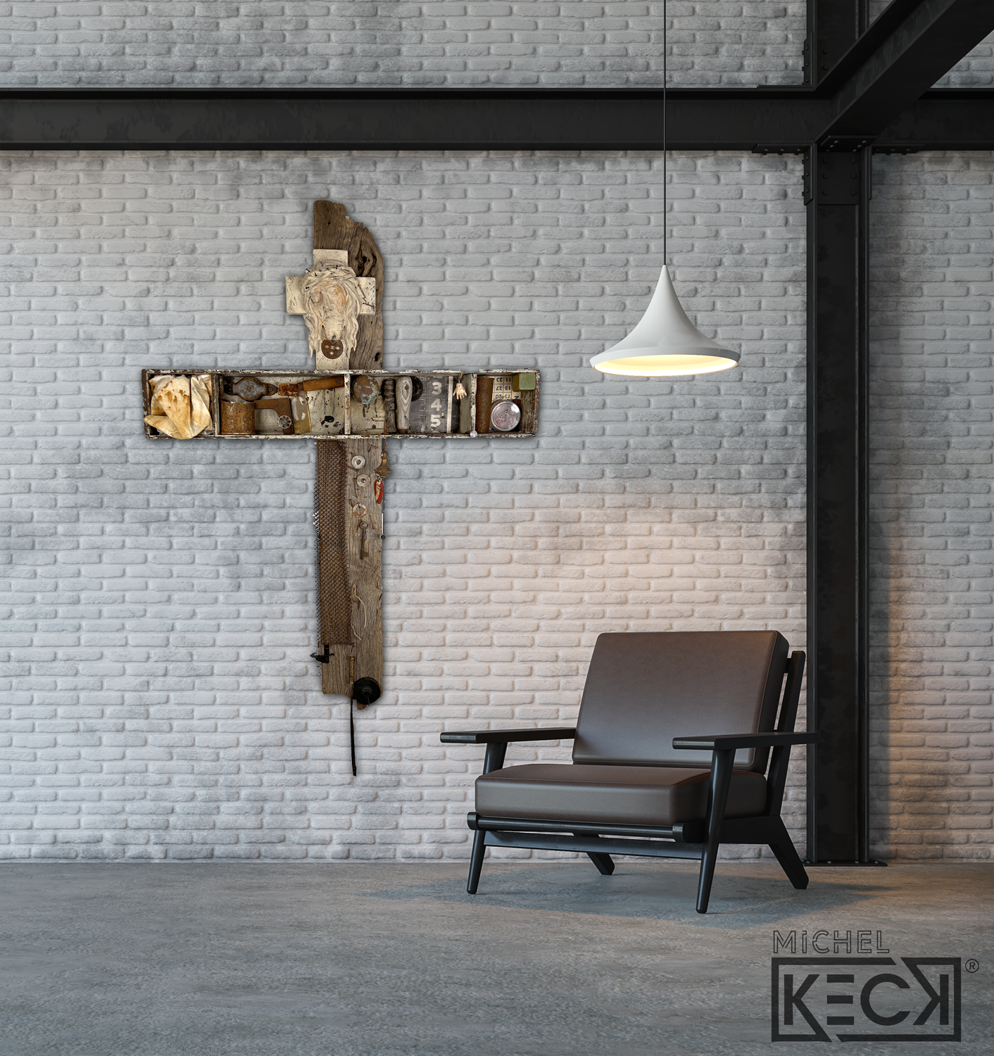 Upscale found object art assemblages for high end interiors