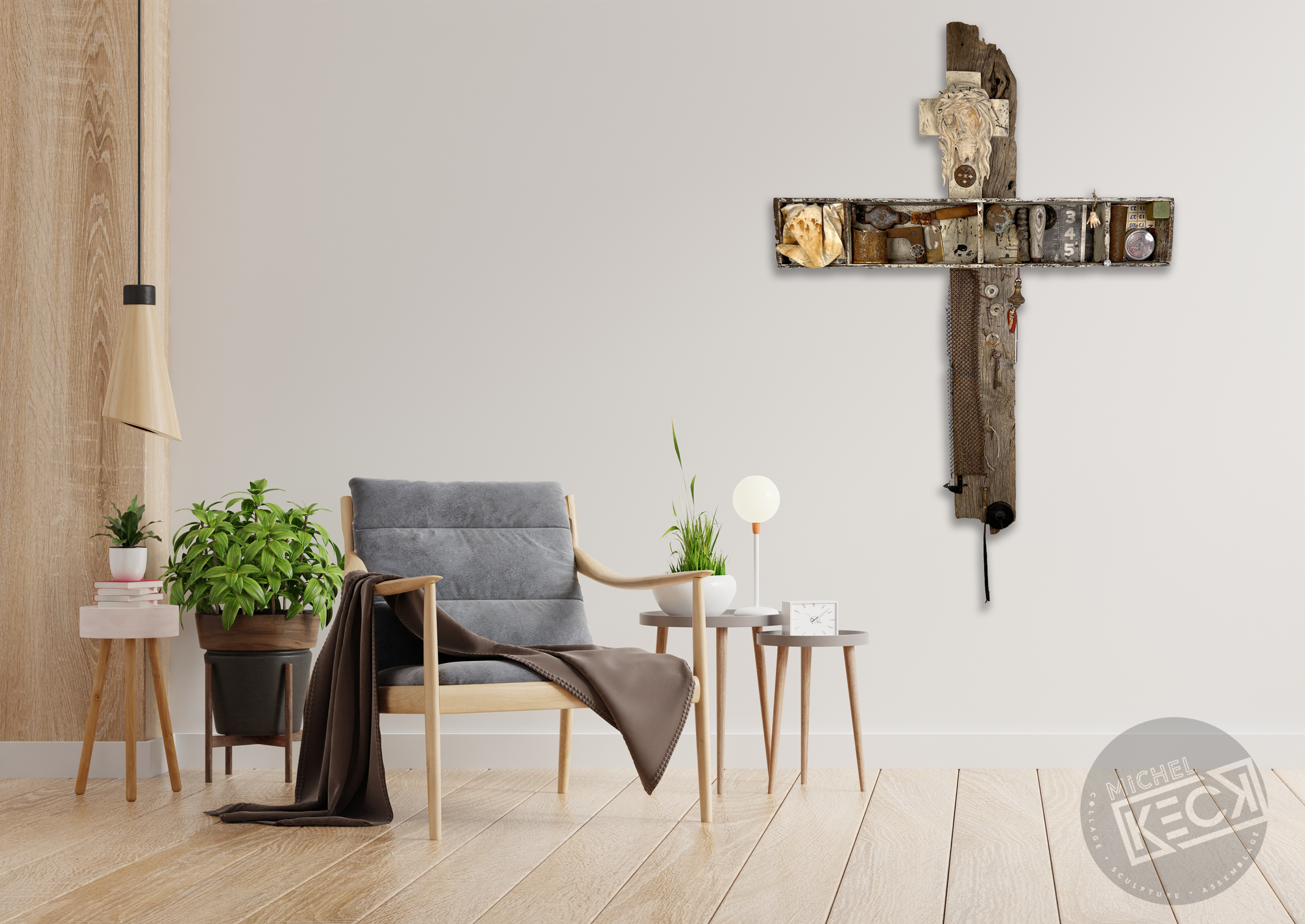 Cross Assemblage<br>Mixed Media Cross Art<br>Recycled & Found Objects<br>#022210