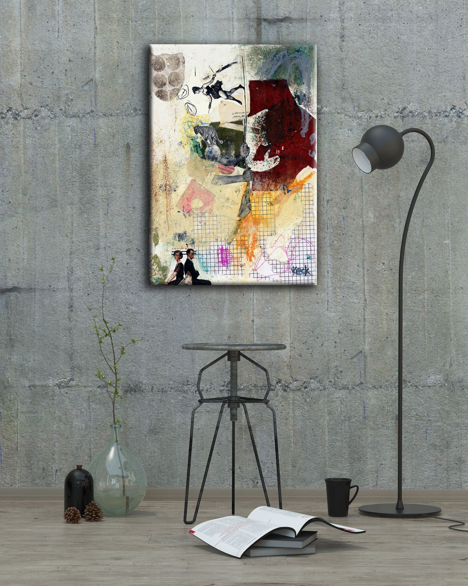 Collage Art Print<br>On Canvas<br>Balancing Act