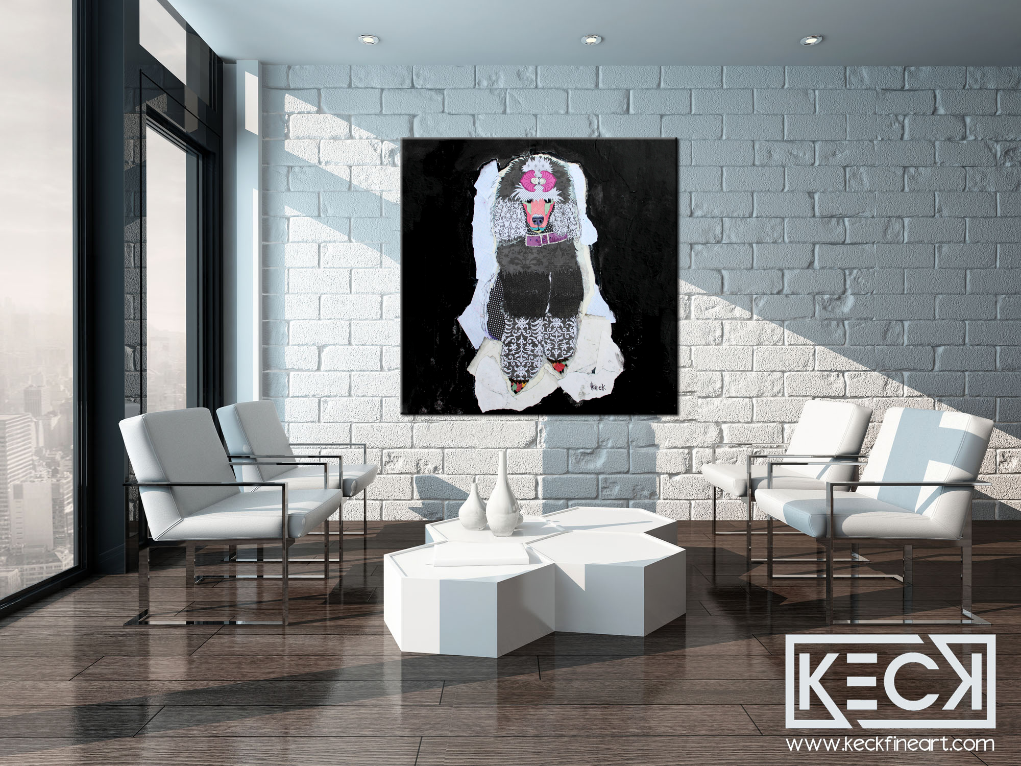 Dog Art Prints on Canvas:  Poodle and Standard Poodle dog art prints