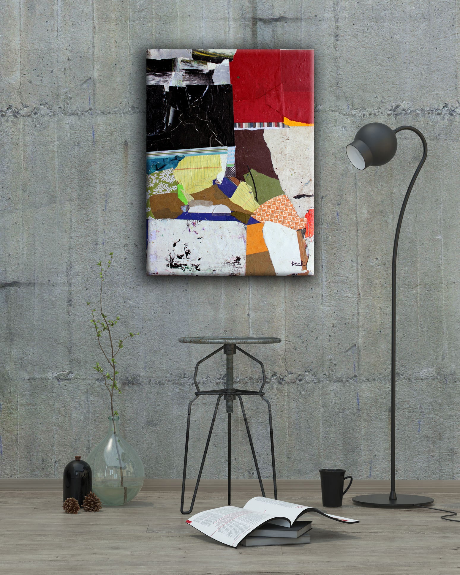 COLORFUL ART PRINTS:  Colorful mixed media, torn paper collage art canvas prints.  Small to OVERSIZED