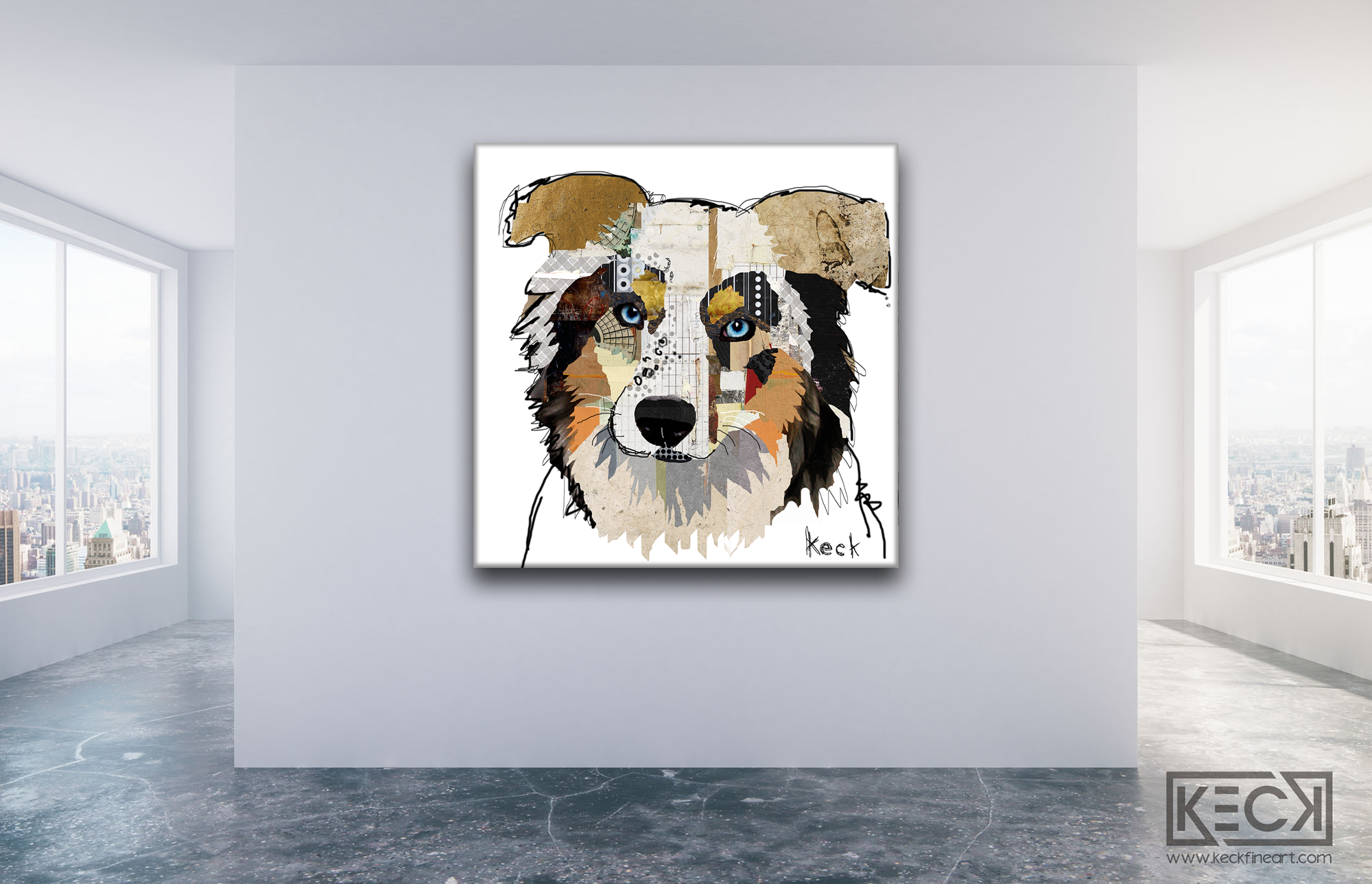 Australian Shepherd Art | Art Prints of Australian Shepherd dogs by artist Michel Keck.  Upscale, Colorful Dog Art for your modern interiors.