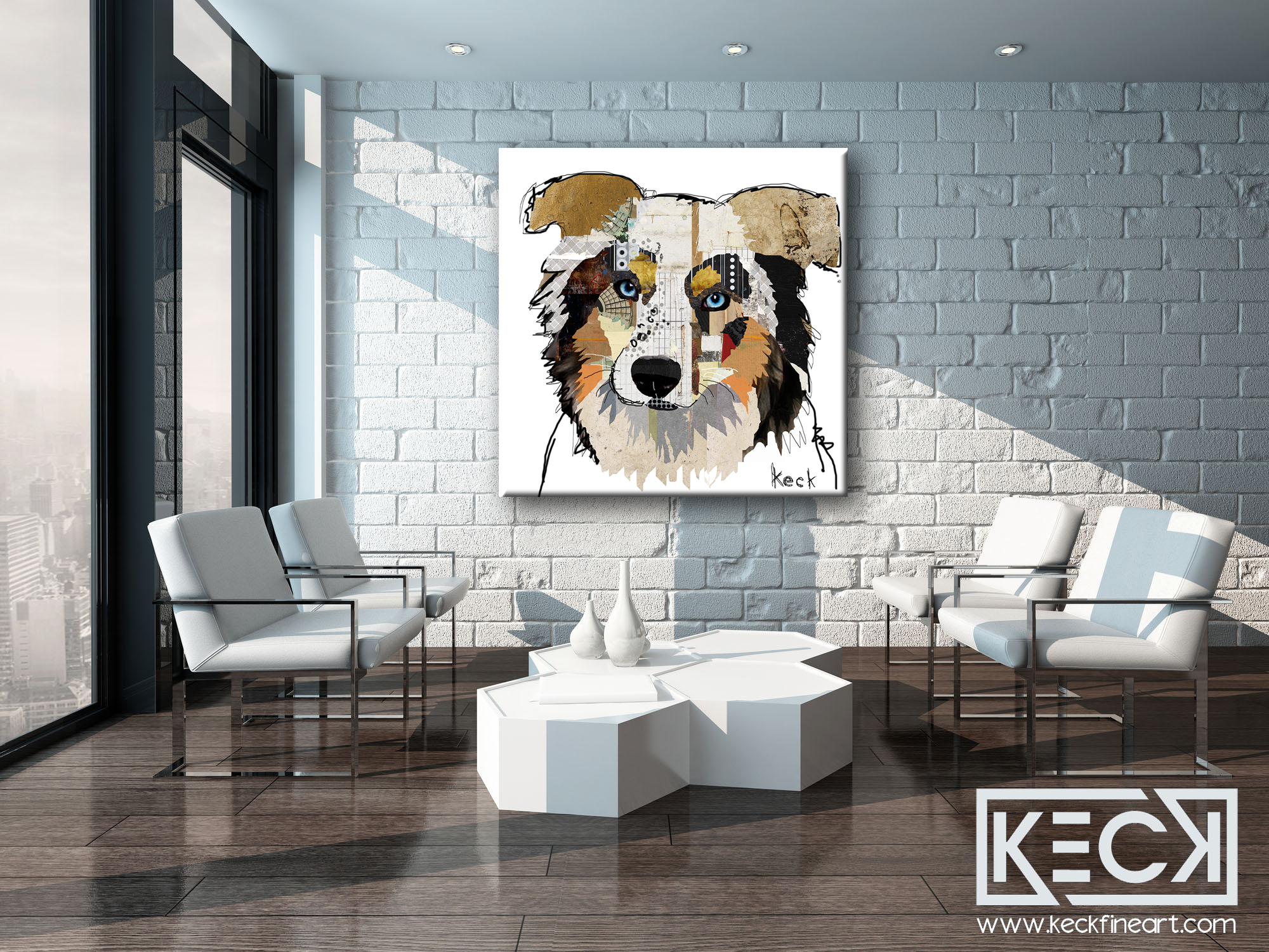 LARGE art prints of Australian Shepherd dogs.  Colorful, modern artwork of Australian Shepherd dogs.  australian shepherd dog art.
