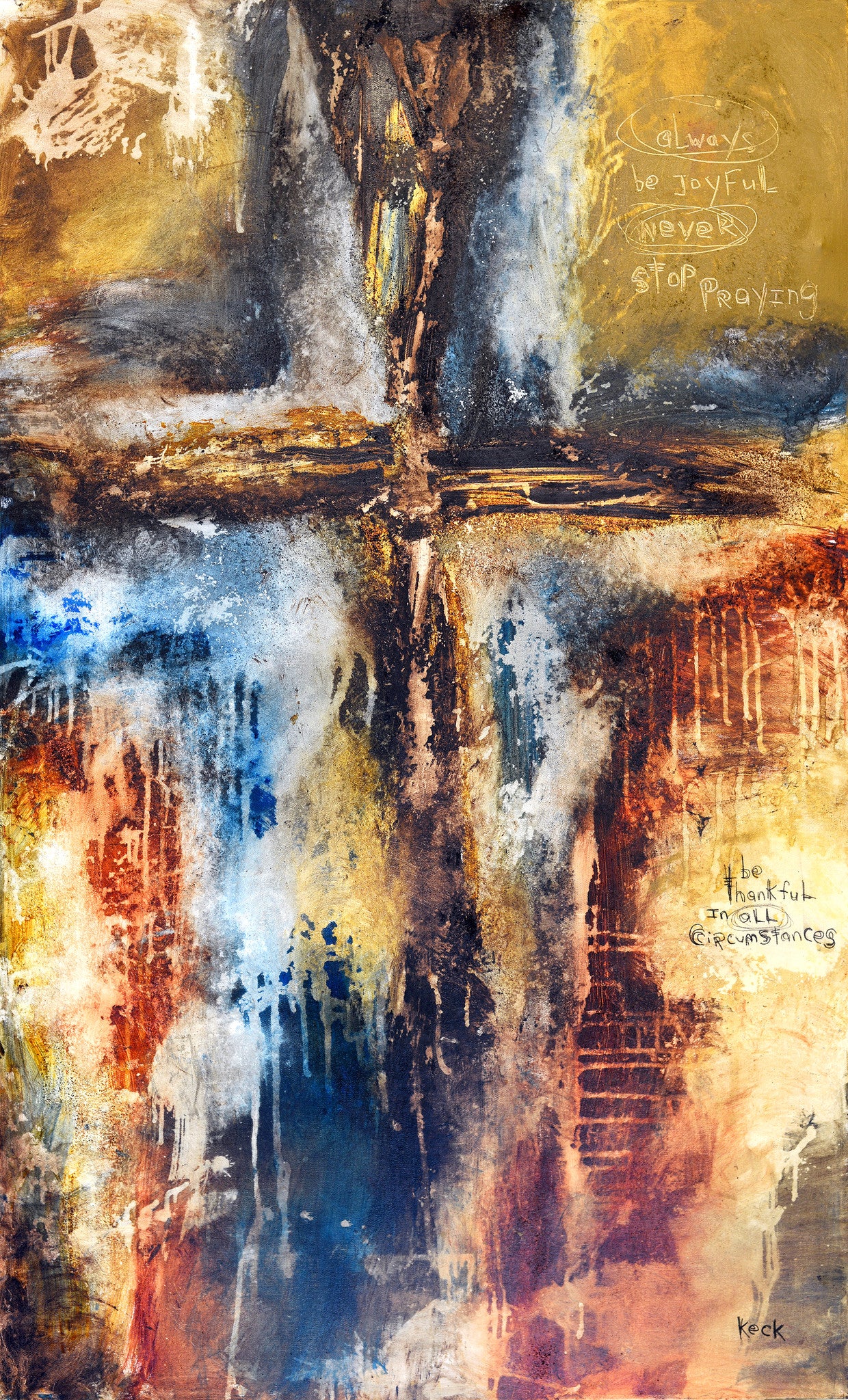 Abstract Cross Art<br>Canvas Print<br>1 Thessalonians 5:16-18