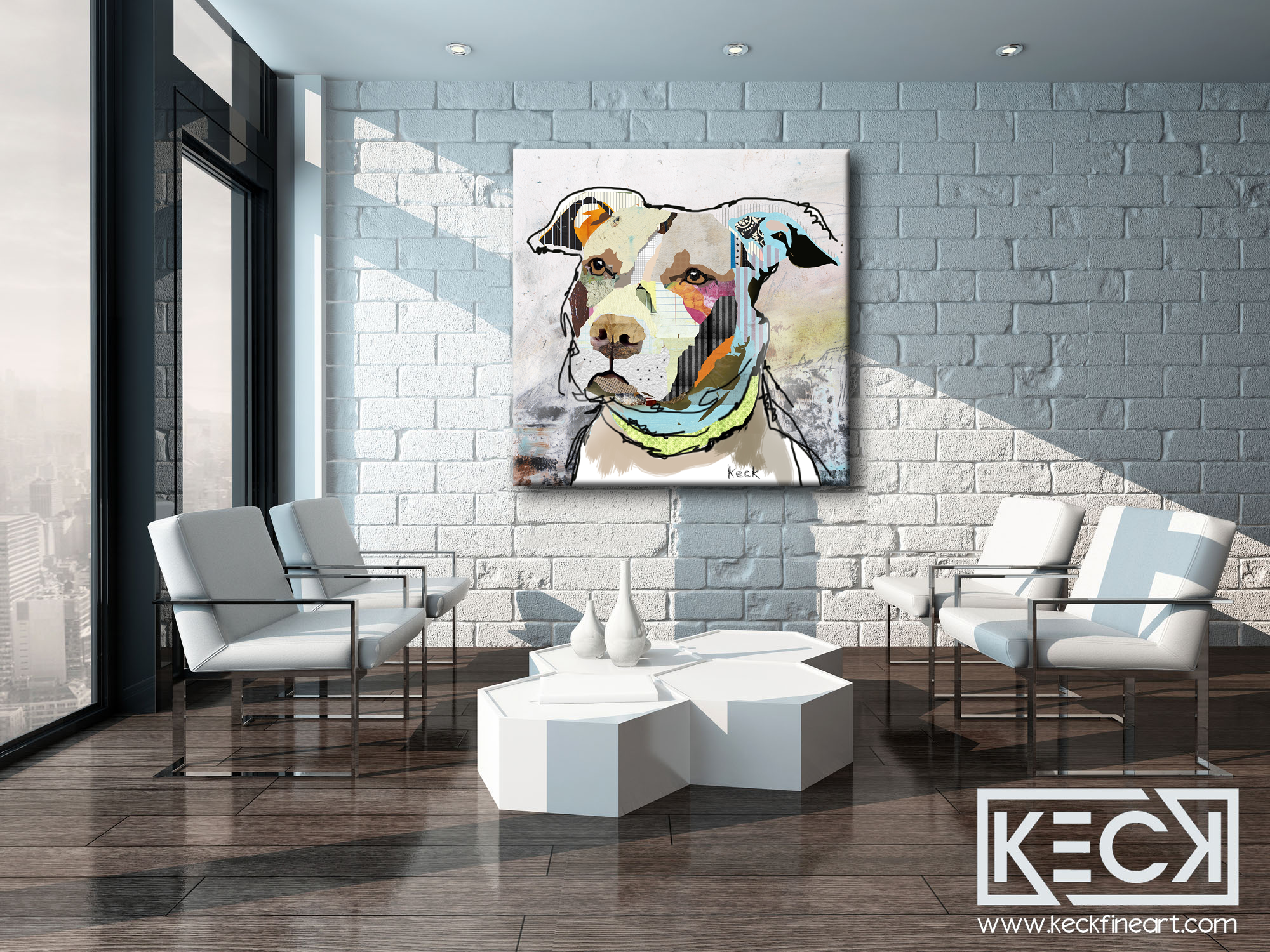 Abstract Pit Bull Art Prints.  Pit Bull Pop Art Prints.  Collage Art Print of Pit Bull Dog