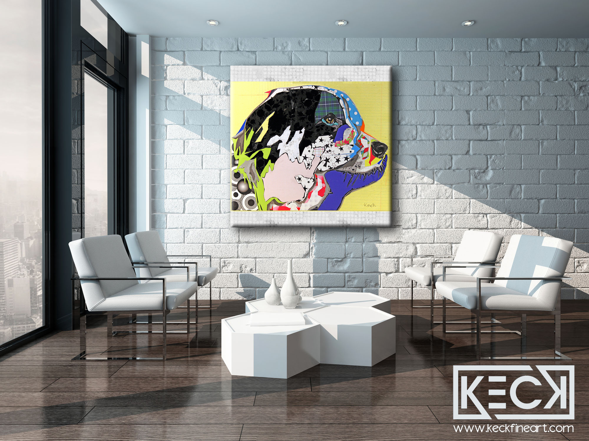 Border Collie Art Prints | Michel Keck Collage Dogs - Border Collie colorful fine art print on canvas