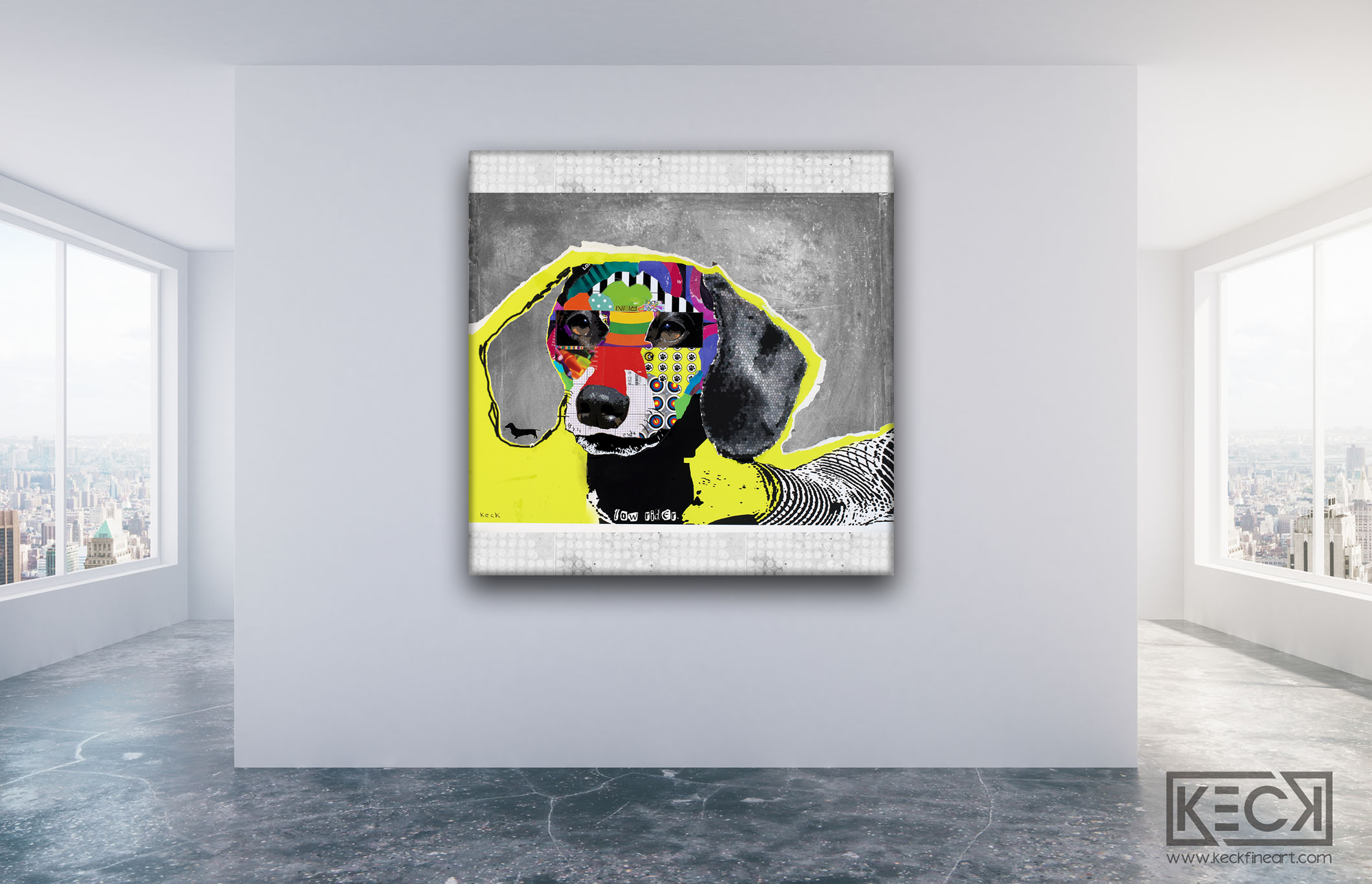 Colorful and Modern Dog Art by Michel Keck.  Dachshund Collage Art on Canvas Prints