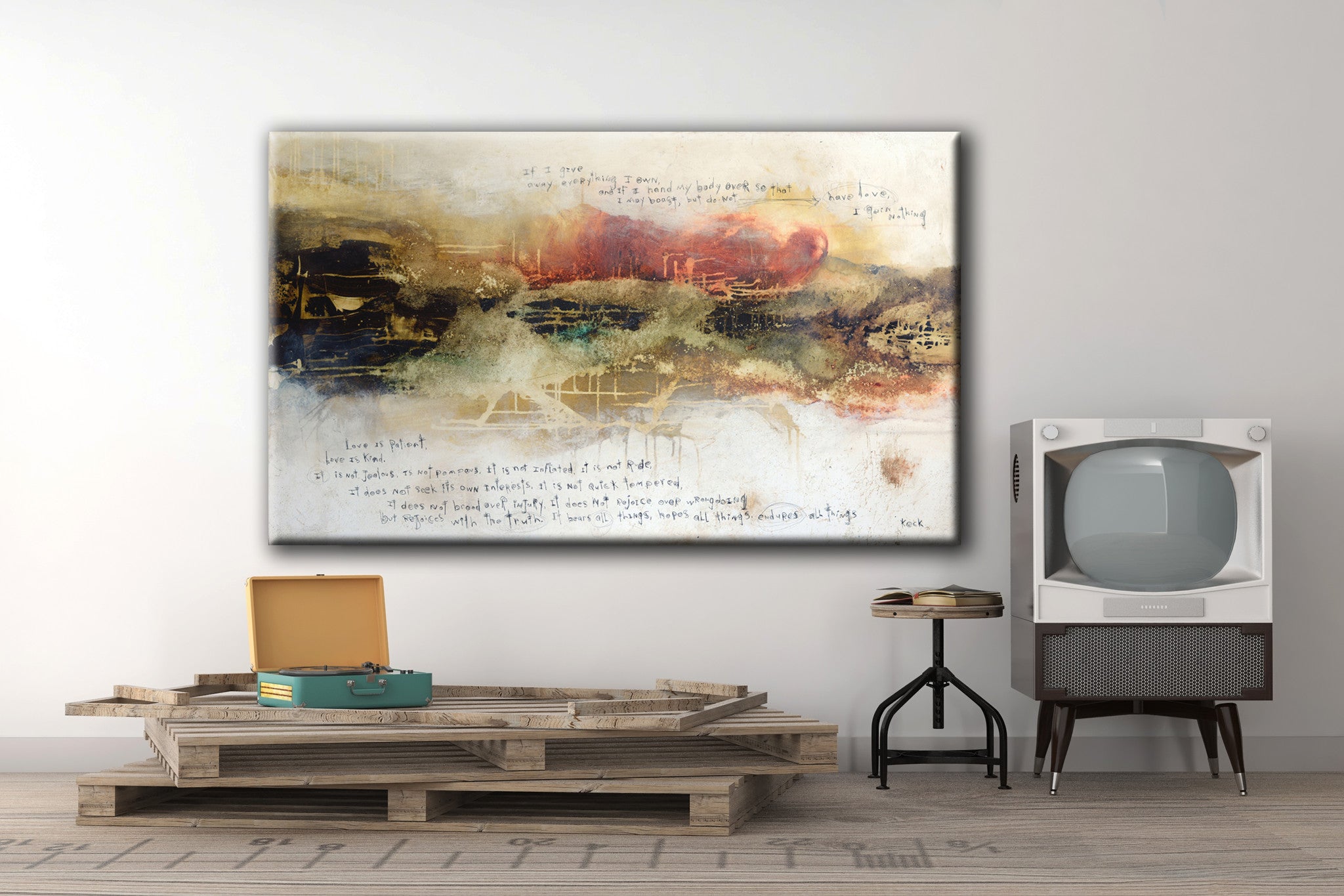 Scripture Art on Canvas.  Emotive, raw and bold abstract artworks with scripture.