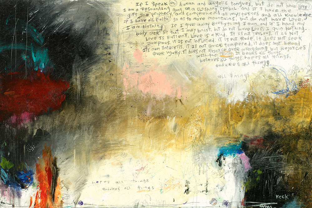 Michel Keck has been painting her emotive scripture and cross art paintings for over two decades.  buy art prints of her original abstract scripture and cross art.