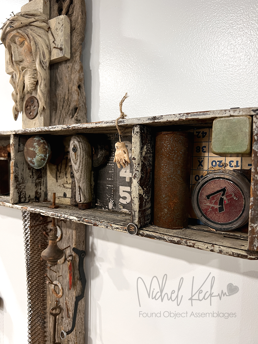 Mixed media CROSS ART assemblages by Michel Keck.  Crosses made out of found objects.