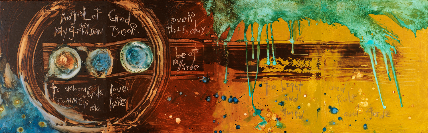 Guardian Angel Prayer Art Print by Michel Keck. earthy raw colors.