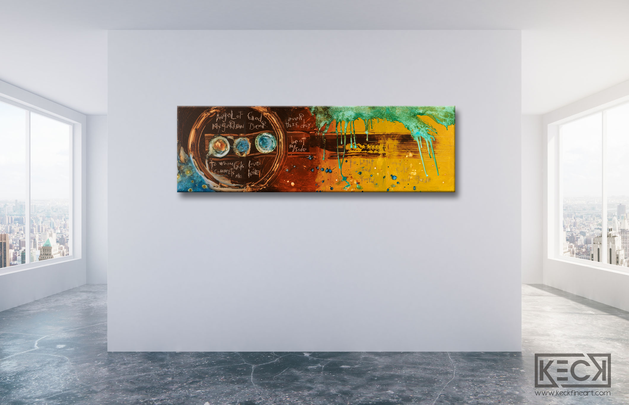 Abstract Art Print of Guardian Angel Prayer on canvas.  