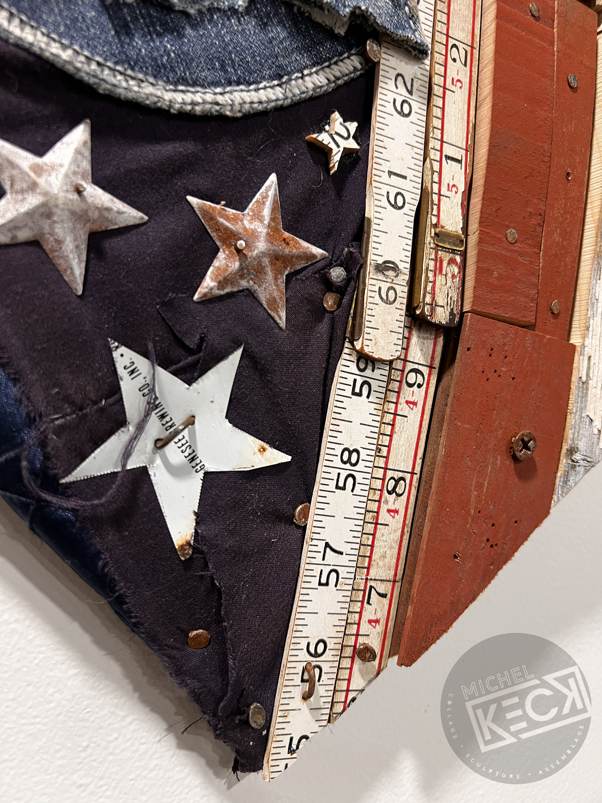 FLAG HEARTS:  Patriotic Art. American Flag Hearts made from found objects