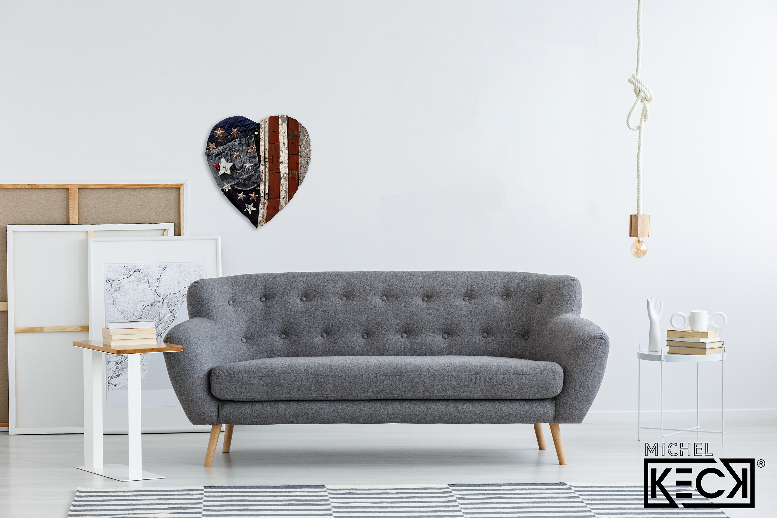 Heart Assemblage <br>Found Object Art  <br>American Flag Heart Assemblage #9