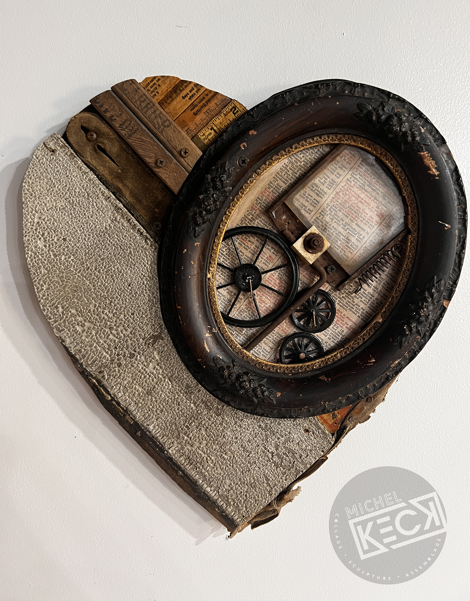 Heart Assemblages by artist Michel Keck created from discarded and found objects