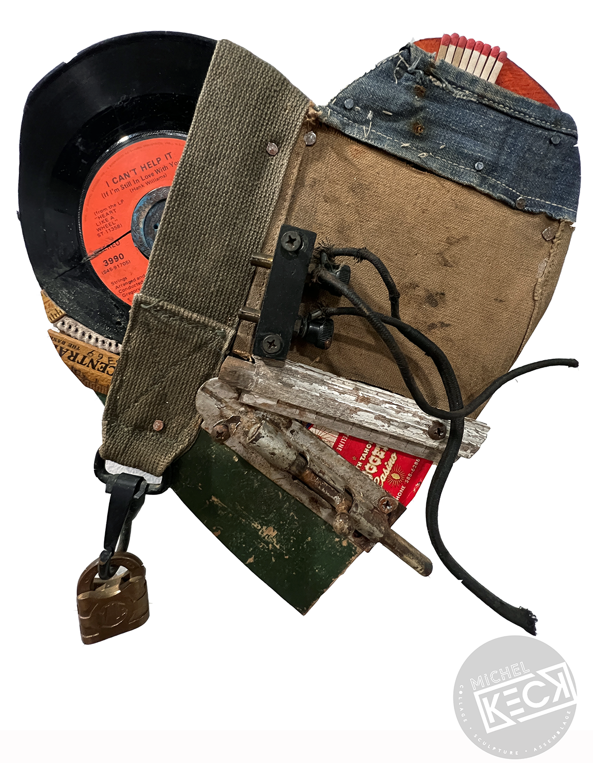 This mixed media 3 dimensional heart art assemblage works of mixed media artist Michel Keck. 