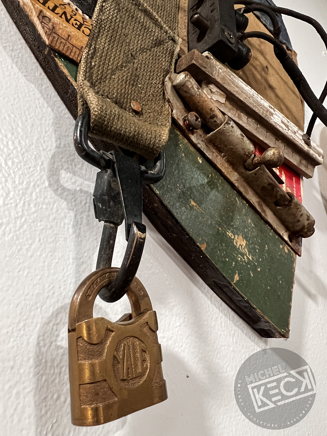 One of a kind heart art assemblages created from old junk and discarded materials put together by hand by artist Michel Keck