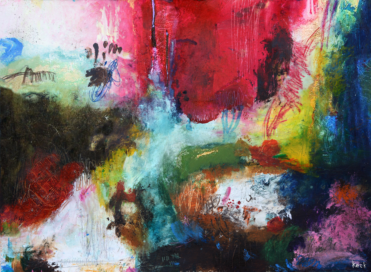 Hot pink color filled abstract art prints by michel keck