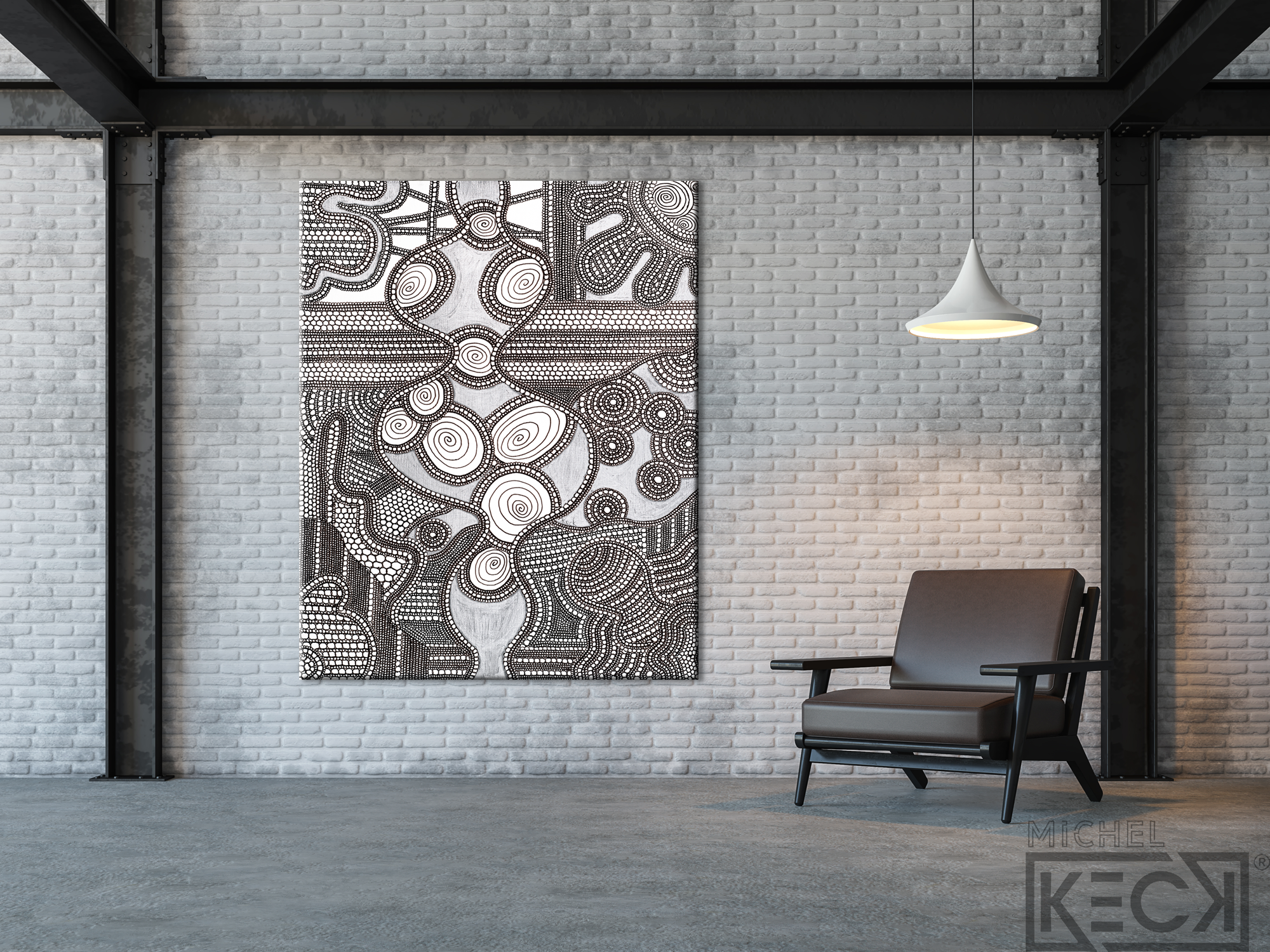 Black & White Art<br>Abstract Canvas Print<br>of Circle Drawing #82