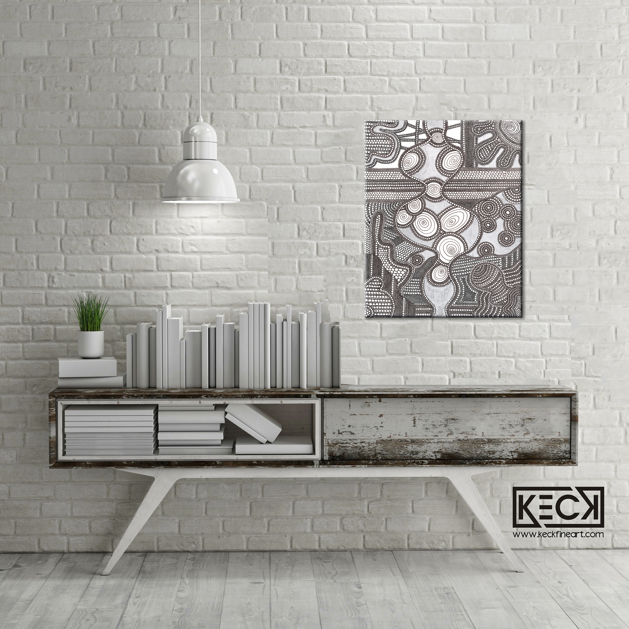 Black & White Art<br>Abstract Canvas Print<br>of Circle Drawing #82