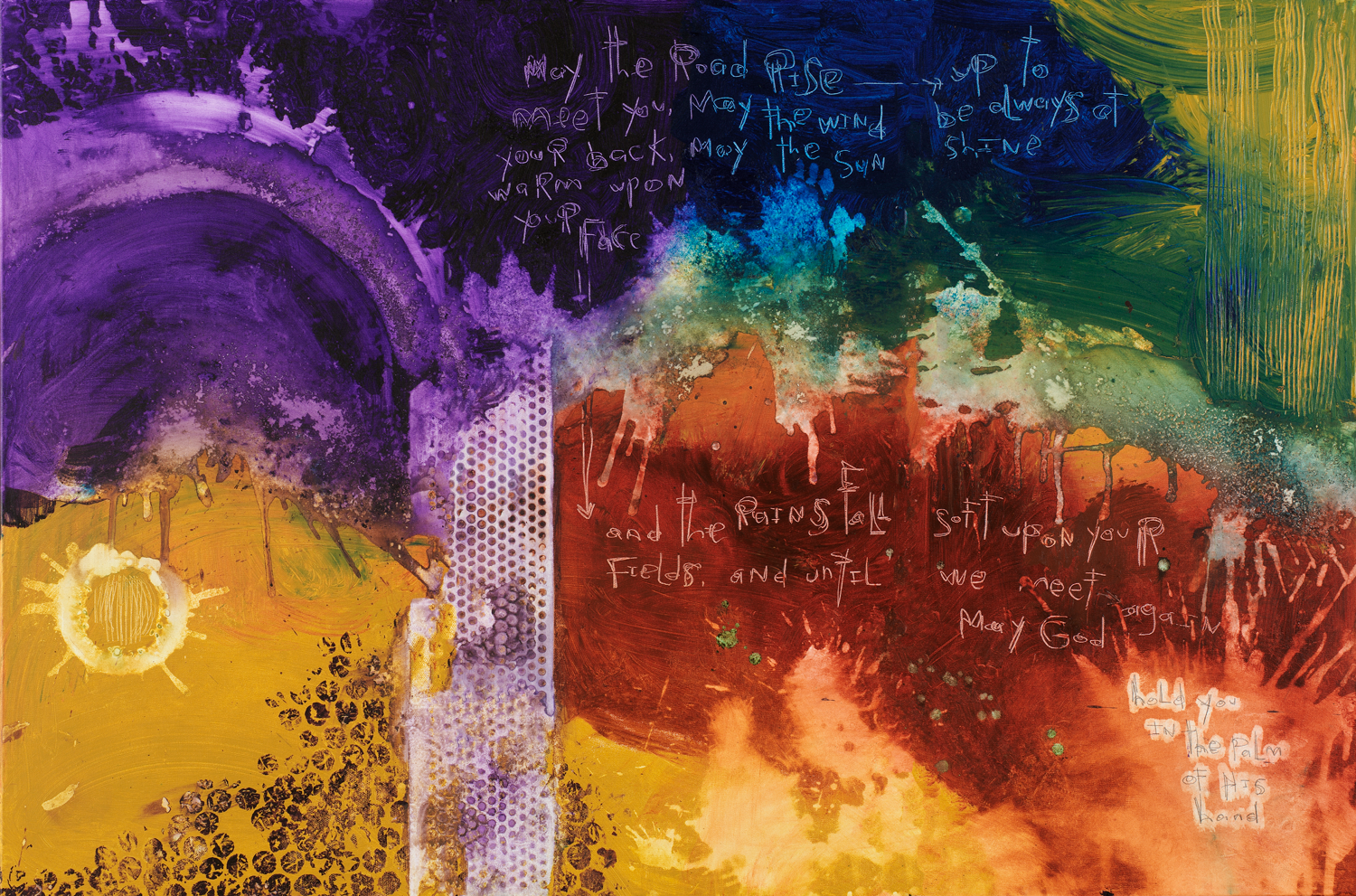 Michel Keck colorful abstract art print with Irish Blessing Prayer.  May the road rise up to meet you...