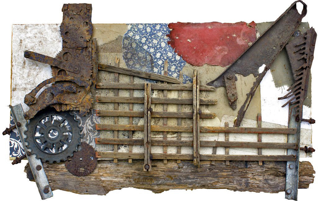 Mixed Media Assemblage<br>Abstract Wall Art Made From<br>Found & Recycled Objects<br>Title: Just Because
