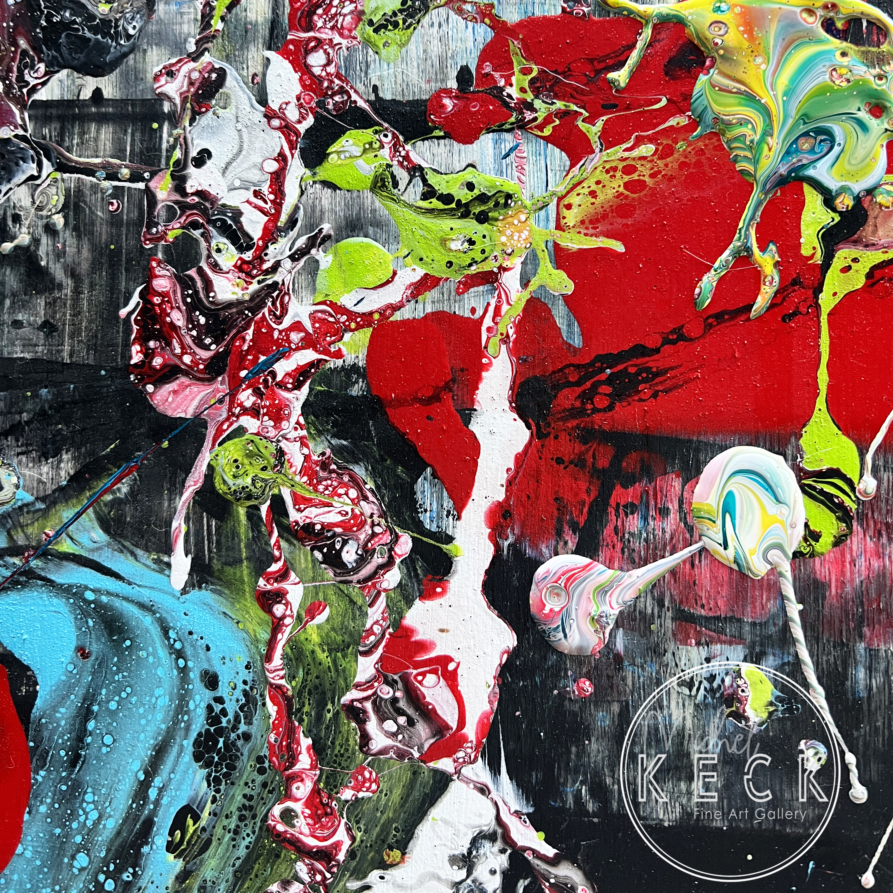 bold and colorful abstract art paintings and prints of fluid acrylic artwork by Michel keck.