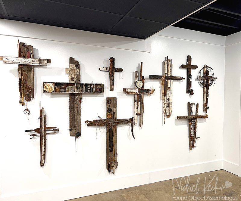 Michel Keck creates CROSS ART from discarded items, recycled items and found objects. Cross Art Assemblage Gallery of Keck. 