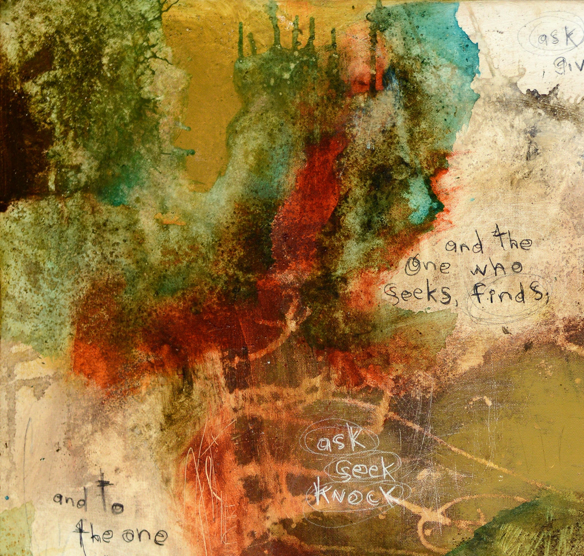 Abstract scripture art prints.  Original abstract paintings with scrawled scripture by contemporary artist Michel Keck. 