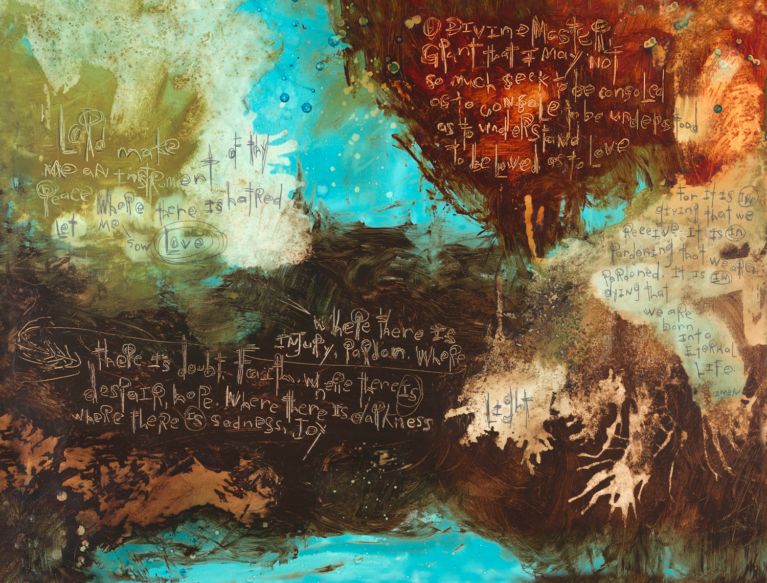 Prayer Art Abstract - Scripture abstract art prints.  St. Francis abstract art prints.
