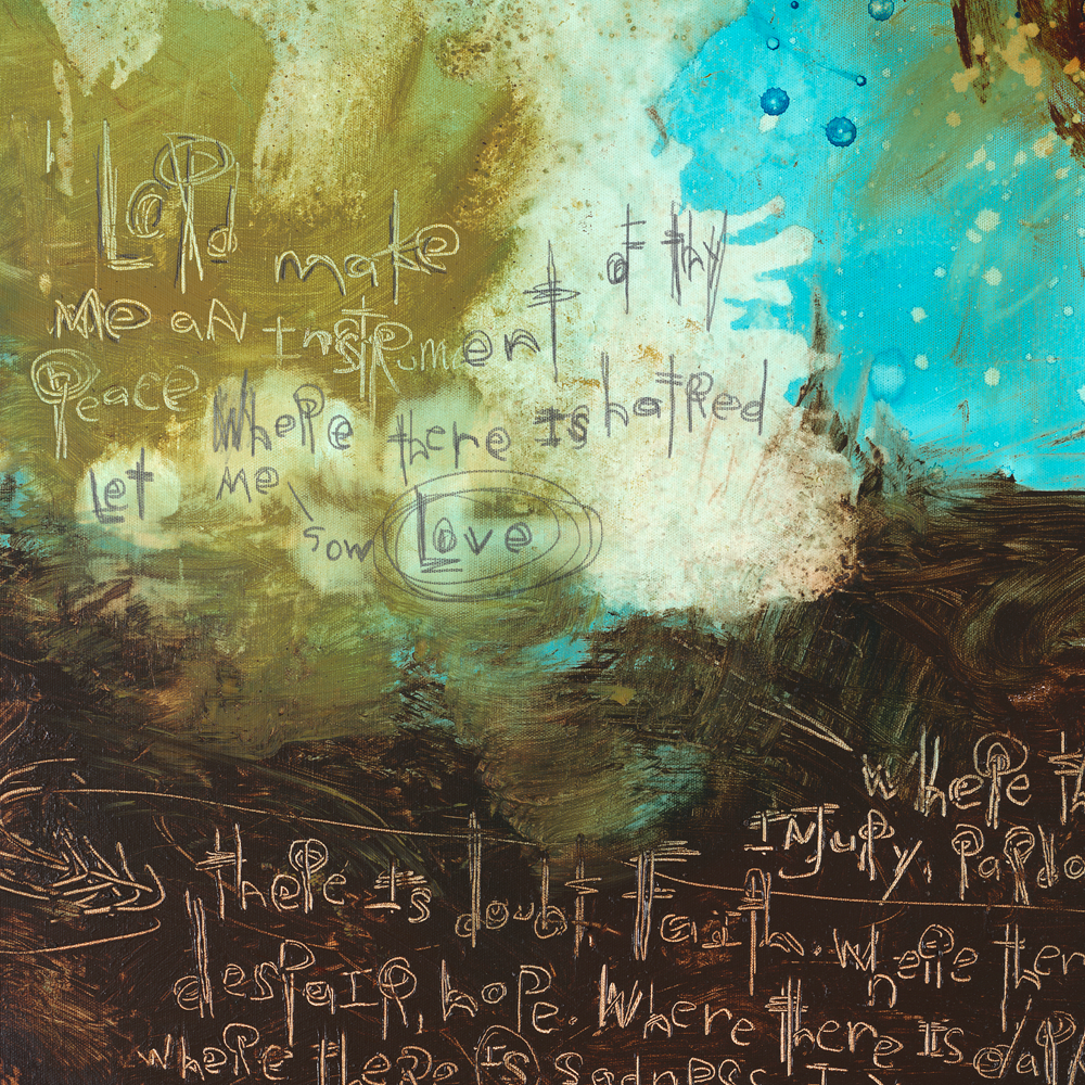 abstract scripture and prayer art. lord make me an instrument of thy peace art print.