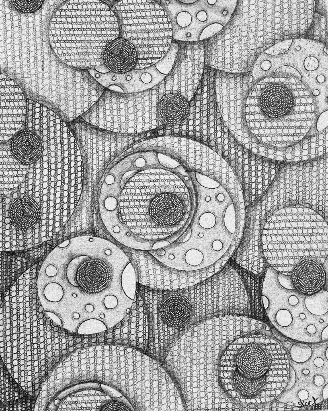 Black & White Art<br>Abstract Canvas Print<br>of Circle Drawing #21