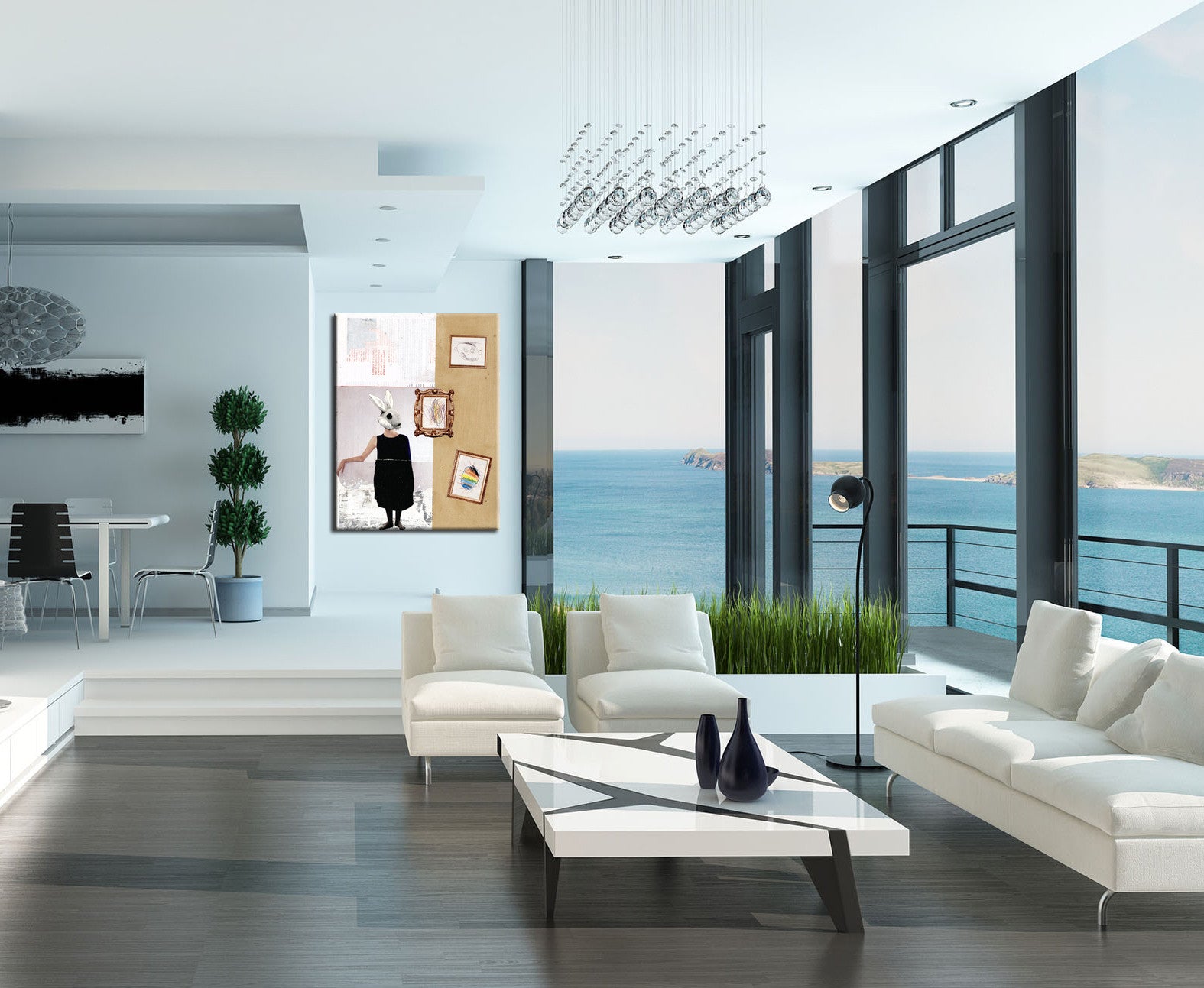 Mixed Media Raw Organic Abstract Art Prints Rabbit Mask. 